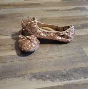 Sam Edelman Felicia Pink Rose Gold Sequin Ballet Flat youth Girls Kids size 1